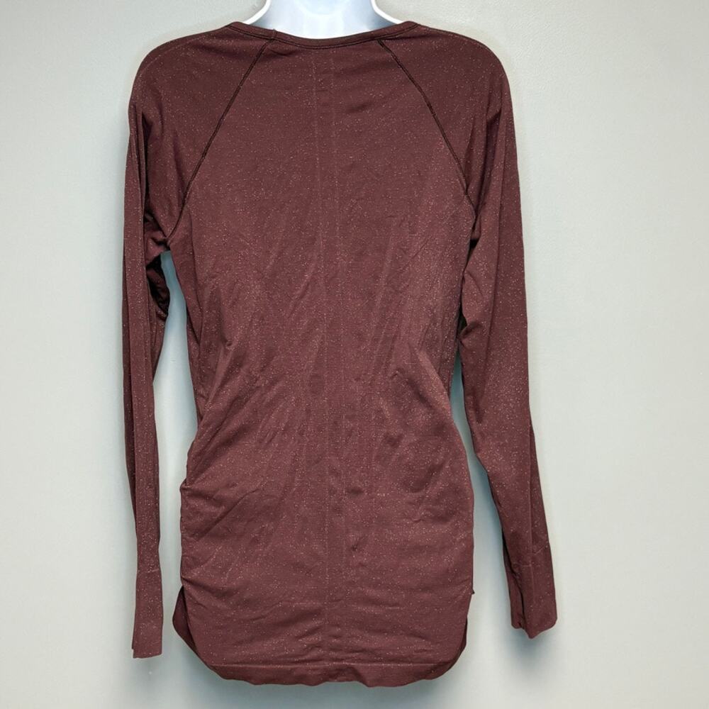 Athleta Speedlight Glow Top Wine Burgundy‎ Glitzy Long Sleeve Athleisure Sz L - Picture 4 of 5